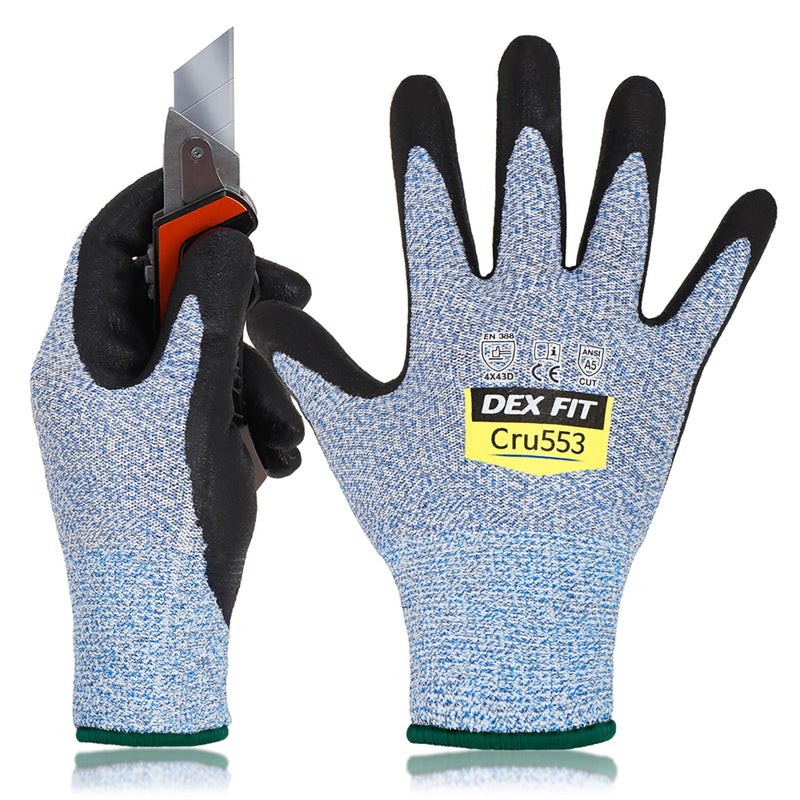 DEX FIT Level 5 Cut Resistant Gloves Cru553, 3D-Comfort Fit, Firm Grip, Thin & Lightweight, Touch-Screen Compatible, Durable, Breathable & Cool, Machine Washable; Blue M (8) 1 Pair - Image 1